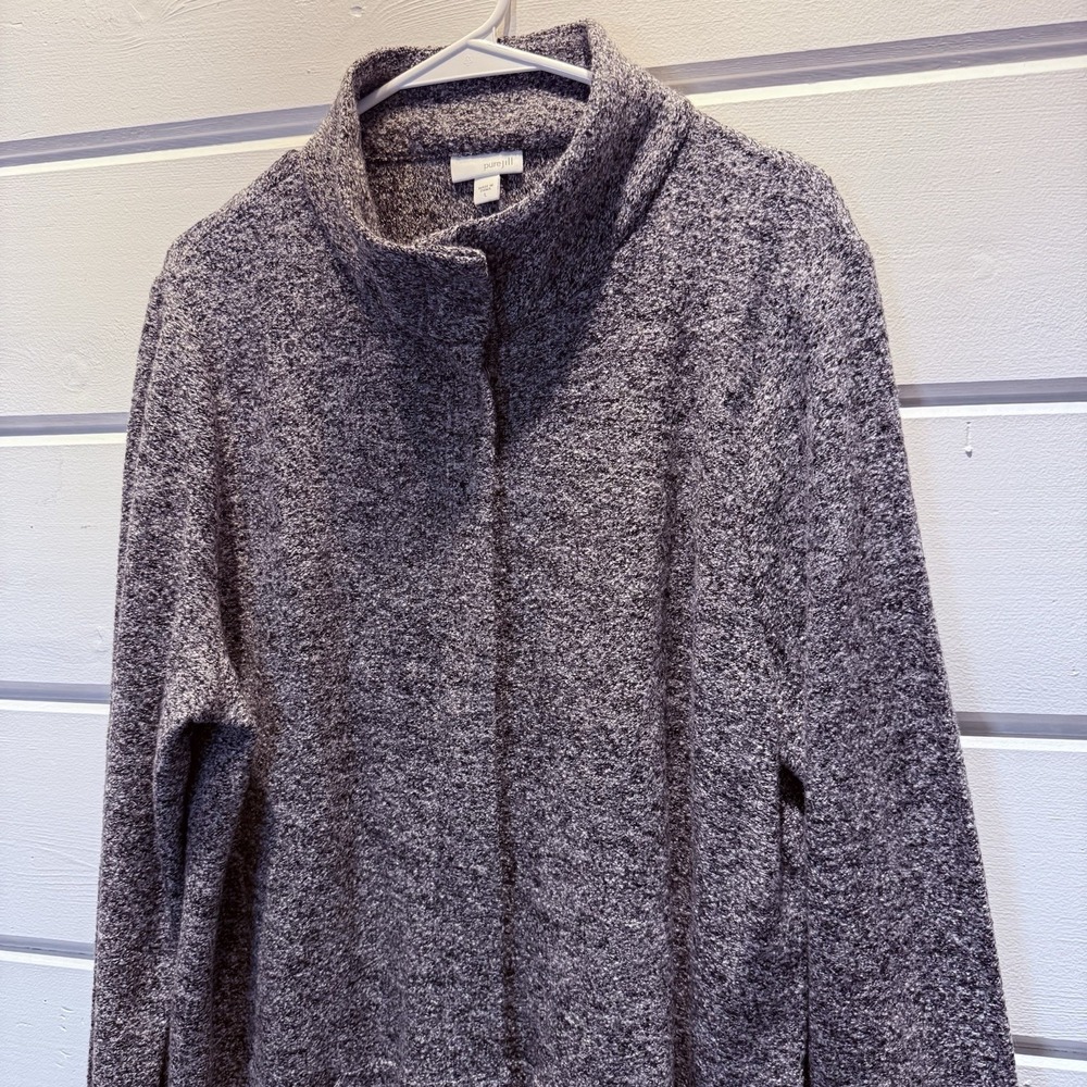 J Jill Pure Jill Heather Gray Marled Wool Blend Snap Front Sweater Jacket Large